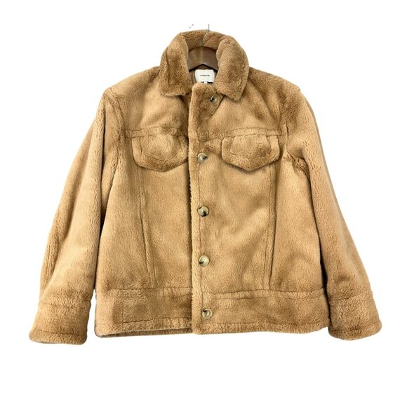 NWT Vince Womens Tan Faux Fur Button-Up Sherpa Jacket Size XL Nordstrom Exclus